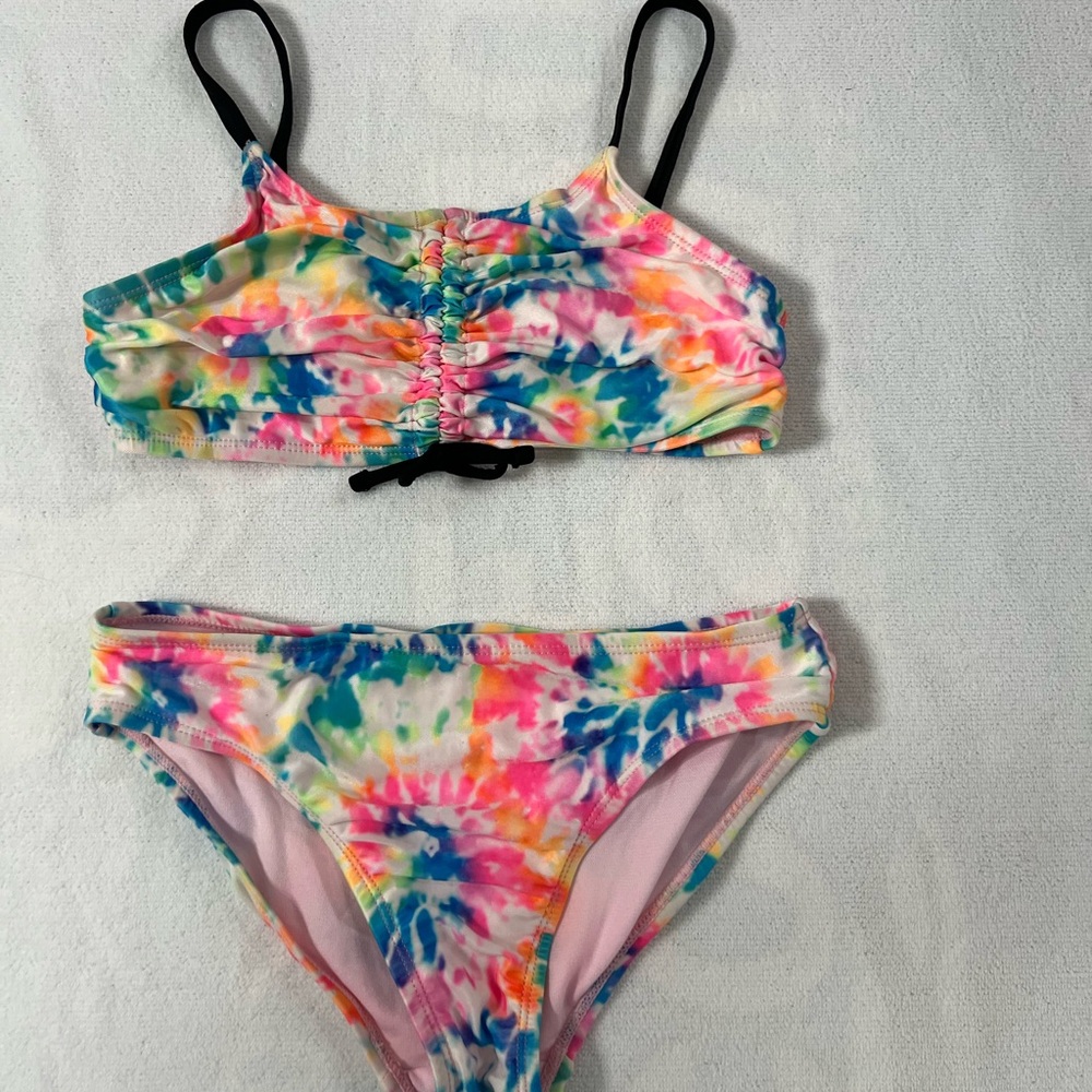 Wonder Nation Floral Bikini Set Vibrant Coral Pink and Turquoise